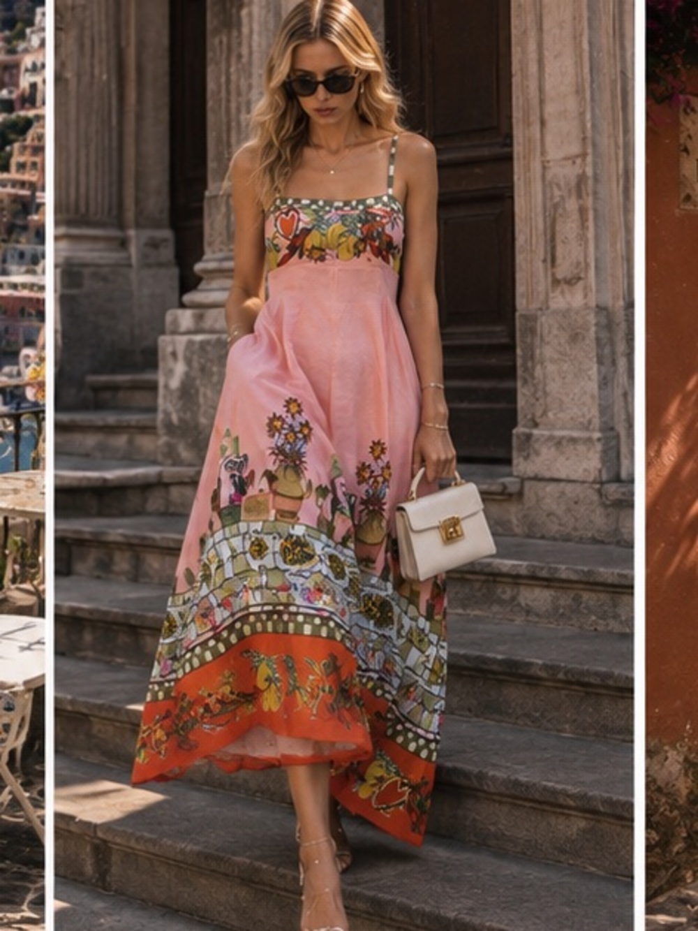 Alemais never worn Pink Maxi Dress with Floral & Orange Border
